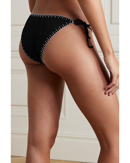 Marysia Swim Black Sole Embroidered Seersucker Bikini Briefs
