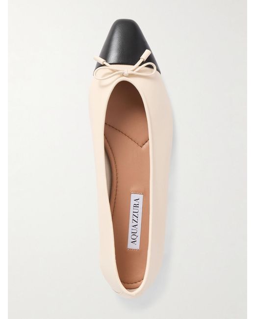 Aquazzura Natural Gioia Bow-Detailed Two-Tone Leather Ballet Flats
