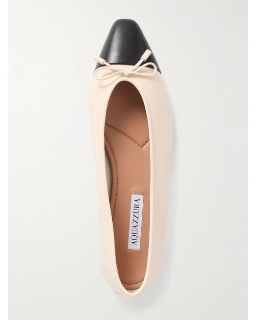 Aquazzura Natural Gioia Bow-Detailed Two-Tone Leather Ballet Flats
