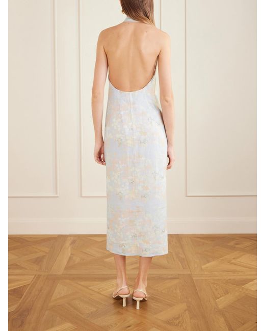 BERNADETTE White Cici Jasmin Floral-Print Linen Halterneck Midi Dress