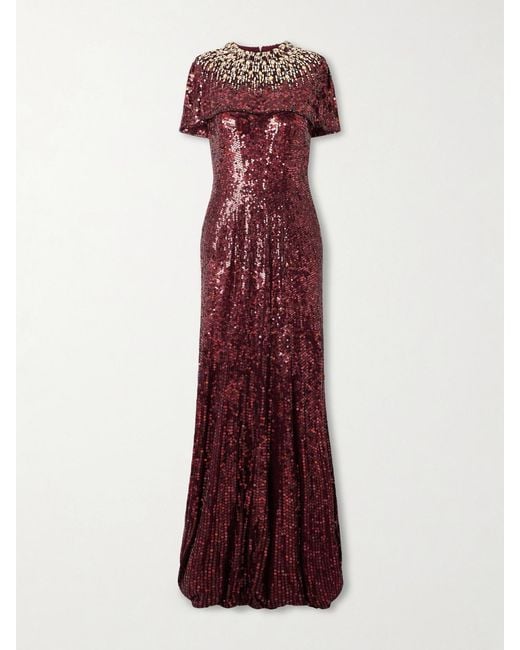 Jenny Packham Purple Radiant Sequined Crepe Gown