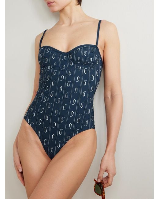 Tory Burch Blue Underwired Printed Swimsuit