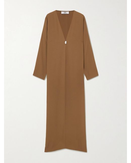 SARA CRISTINA Natural Pearl-Embellished Silk-Crepe Kaftan