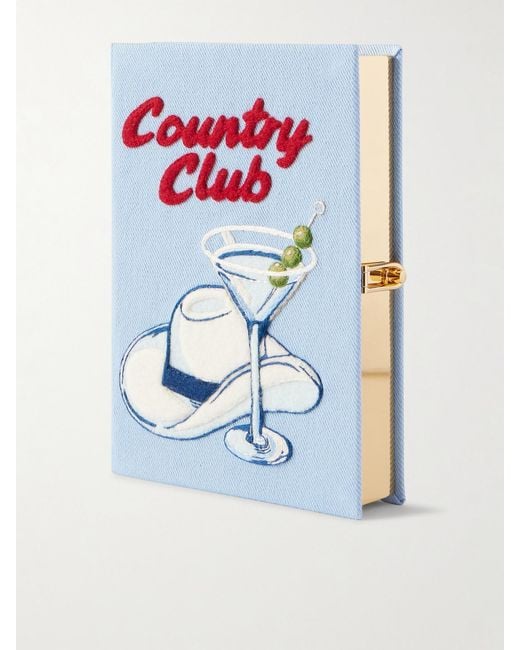 Olympia Le-Tan Blue Country Club Embroidered Appliquéd Twill Clutch