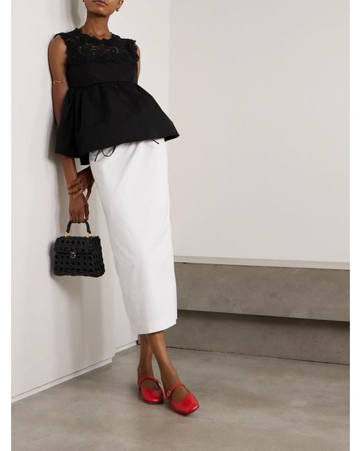 Kika Vargas Black Ivonne Guipure Lace-Trimmed Twill Peplum Top