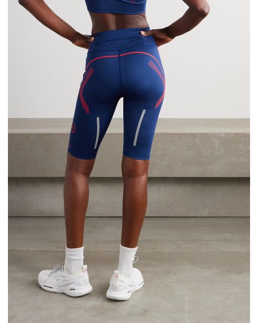 Adidas By Stella McCartney Blue Truepace Bike Cropped Printed Stretch Recycled-Leggings