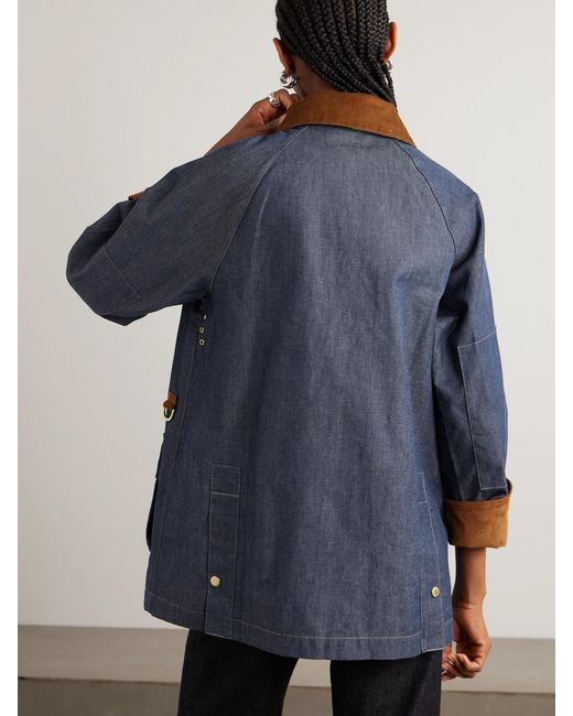 Barbour Blue Asker Cotton Corduroy-Trimmed Denim Jacket