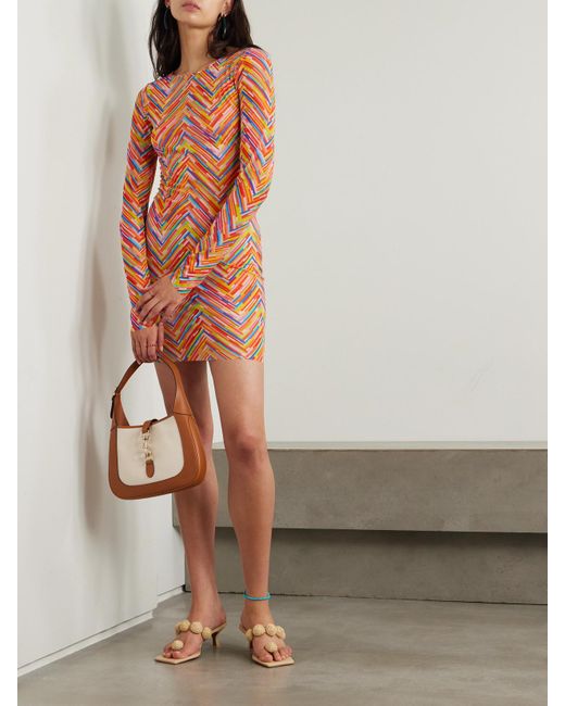 Missoni Orange Mare Minikleid Aus Bedrucktem Stretch-Tüll