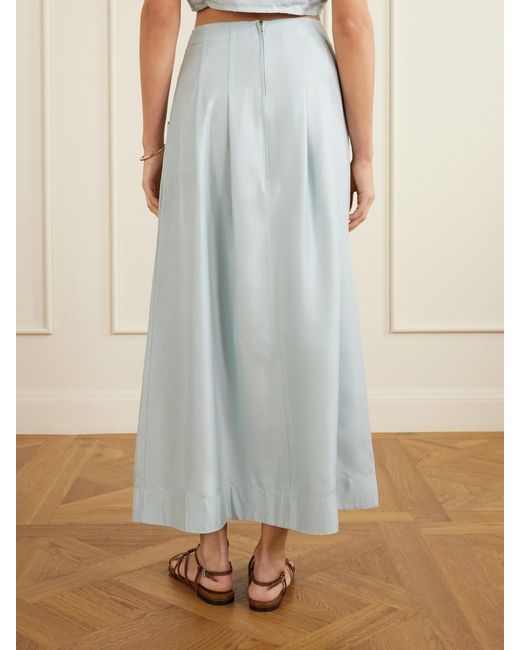 LeKasha White Amou Pleated Silk Maxi Skirt