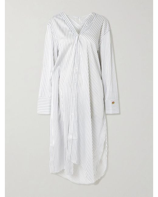 Robe Midi Asymétrique En Satin Imprimé À Rayures Acne en coloris White