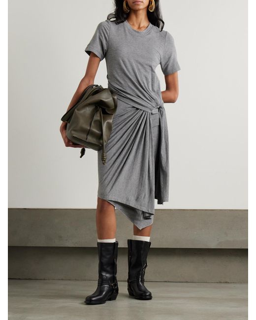 Loewe Gray Asymmetric Knotted Jersey Midi Dress