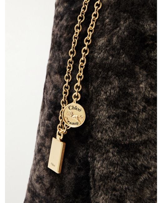 Chloé Black Spin Leather-Trimmed Embellished Shearling Tote