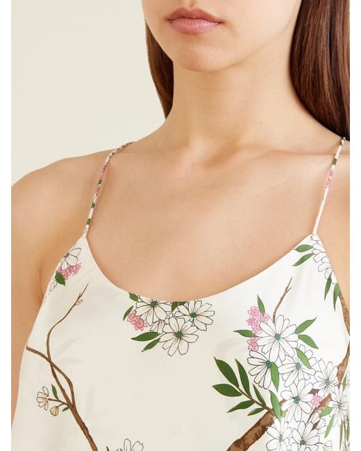 Olivia Von Halle Natural Bella Floral-Print Silk-Satin Pajama Set
