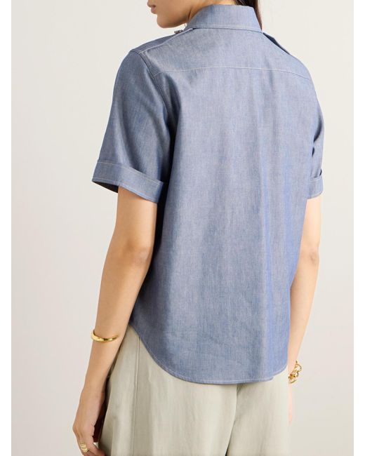 Loro Piana Blue Annalisa Cotton And Cashmere-Blend Chambray Shirt