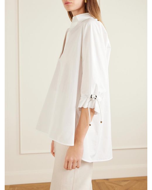 Max Mara White Tie-Detailed Cotton-Poplin Blouse