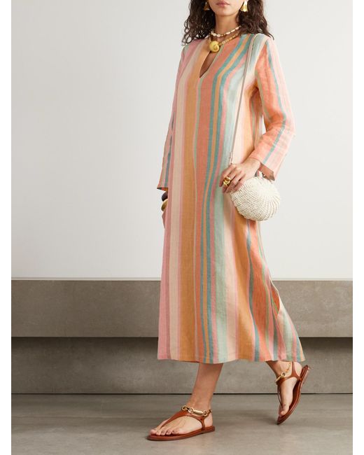 Emporio Sirenuse White Striped Linen Kaftan