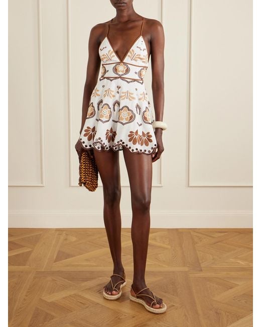 Charo Ruiz Brown Jela Broderie Anglaise Cotton-Blend Mini Dress