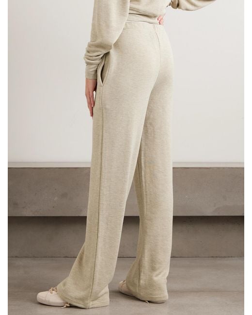 ÉTERNE Natural Embroidered French Cotton-Blend Terry Wide-Leg Sweatpants
