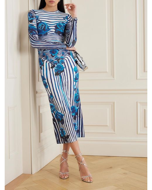 Jean Paul Gaultier Blue Printed Stretch-Jersey Midi Dress