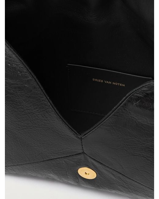 Dries Van Noten Black Mittelgroße Clutch Aus Strukturiertem Leder
