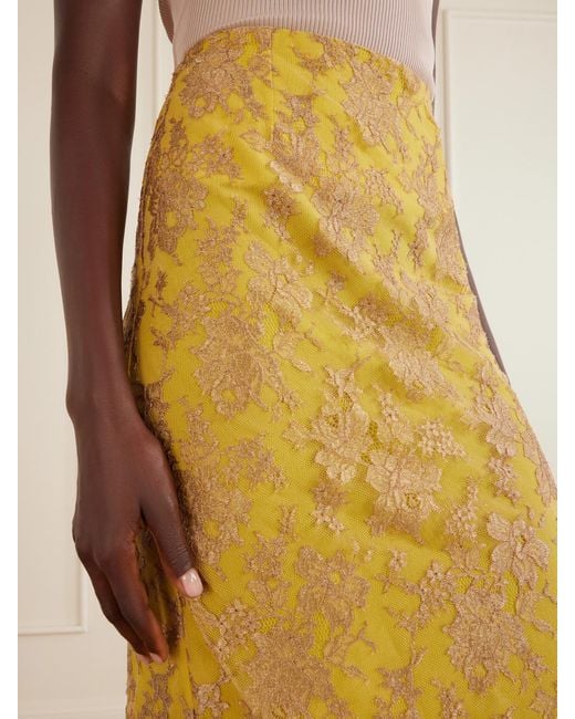 Saint Laurent Yellow Lace Midi-Skirt