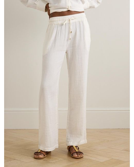 Melissa Odabash White Krissy Crinkled-Cotton Straight-Leg Pants
