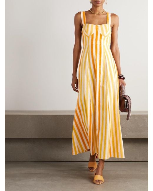 Emporio Sirenuse Metallic Azzurra Striped Cotton Maxi Dress