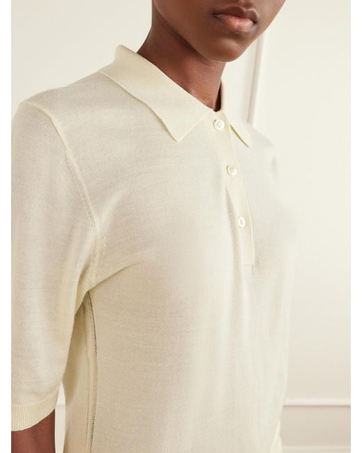 Studio Nicholson Natural Ribbed Merino Wool And Silk-Blend Polo Sweater