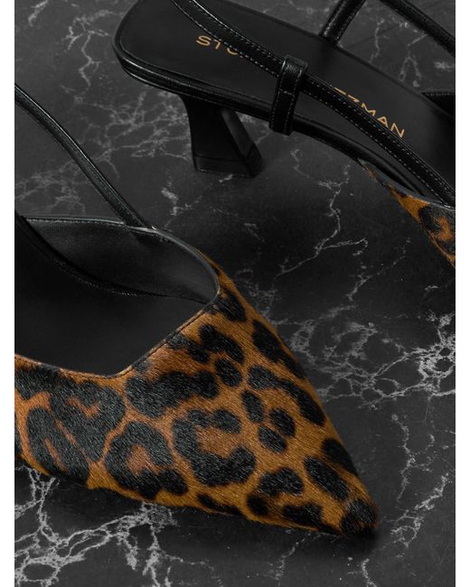 Stuart Weitzman Black Vinnie Slingback-Pumps Aus Kalbshaar Mit Leopardenprint Und Lederbesätzen