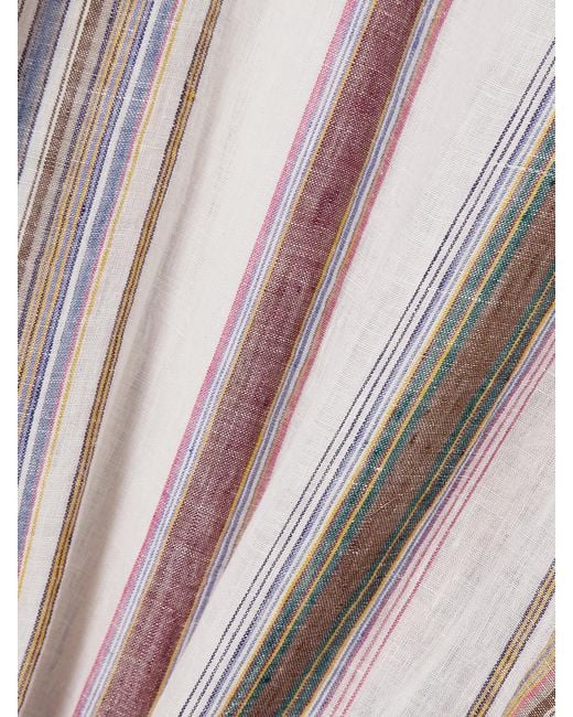 Emporio Sirenuse Pink Milarda Belted Striped Linen Midi Dress