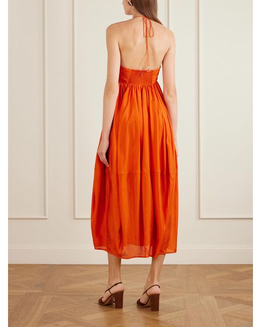 Zimmermann Orange Mahon Silk Halterneck Maxi Dress