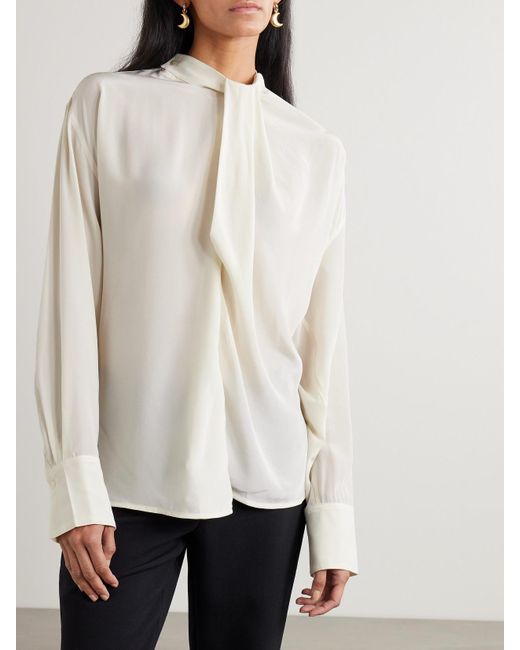 Victoria Beckham White Asymmetric Draped Silk Blouse