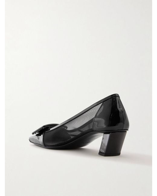 Roger Vivier Black Belle Vivier 45 Patent Leather-Trimmed Mesh Pumps