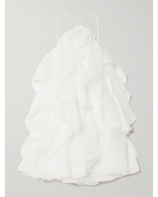 Aje. Natural Pandorea Appliquéd Ruffled Layered Chiffon Mini Dress
