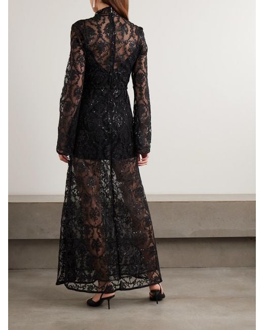 Agua Bendita Black Arcilla Paramo Embellished Embroidered Tulle Maxi Dress