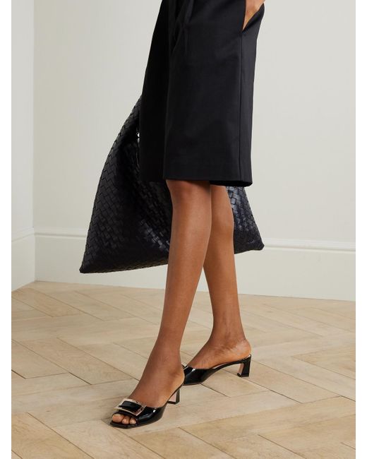 Roger Vivier Black Trompette 45 Embellished Patent-Leather Mules