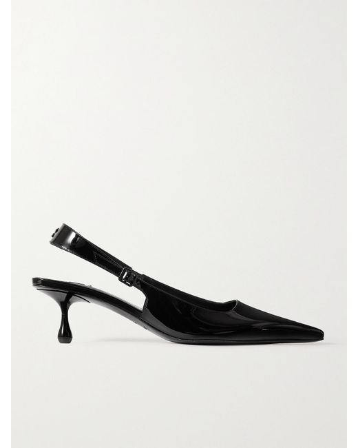 Jimmy Choo Black Amel 50 Logo-Embellished Patent-Leather Slingback Pumps