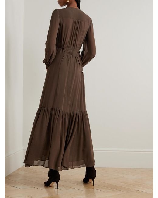 Isabel Marant Brown Briane Gathered Georgette Maxi Dress