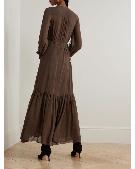 Isabel Marant Brown Briane Maxikleid Aus Georgette Mit Raffungen