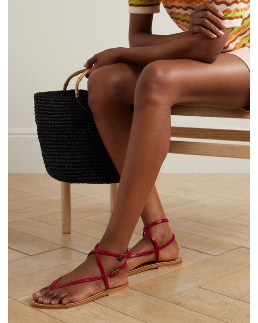 K. Jacques Red Abako Lizard-Effect Leather Sandals