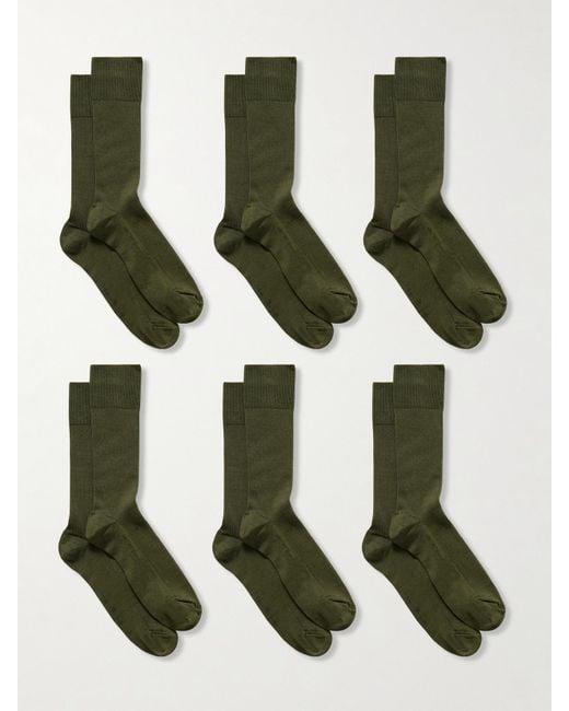 CDLP Green Set Of Six Ribbed Cotton-Blend Socks