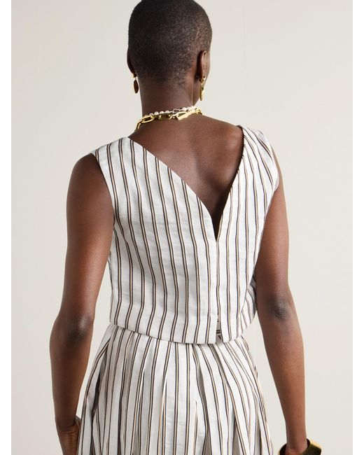 D'Estree White Richard Cropped Striped Woven Top