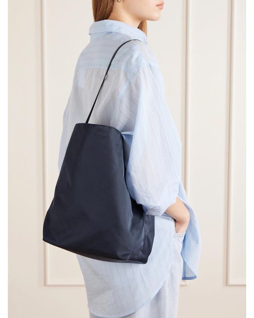Valesque Blue Bucket Leather-Trimmed Satin-Shell Tote