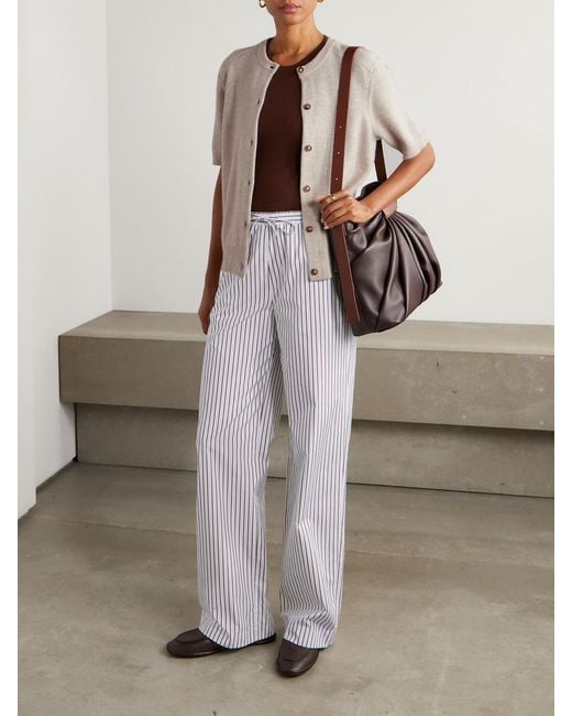 Loulou de Saison White Cisco Striped Cotton-Poplin Wide-Leg Pants