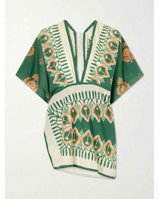 Johanna Ortiz Green Inundada De Color Printed Cotton-Voile Mini Dress