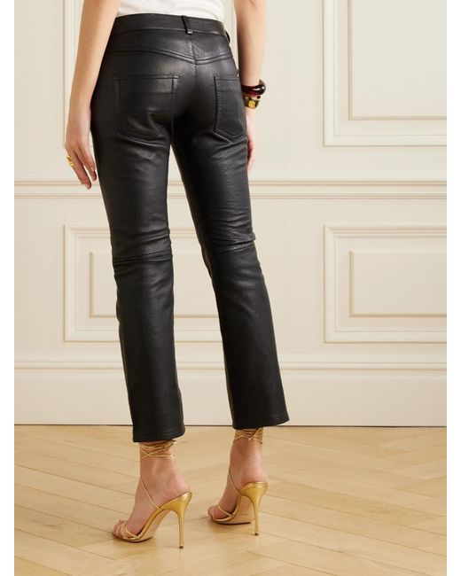 Isabel Marant Black Vanel Lace-Up Leather Straight-Leg Pants