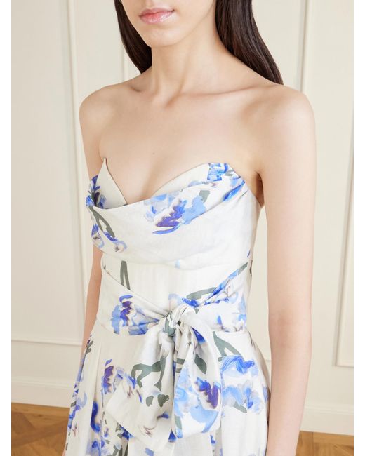 Rebecca Vallance White Bluebell Belted Draped Floral-Print Organza Midi Dress