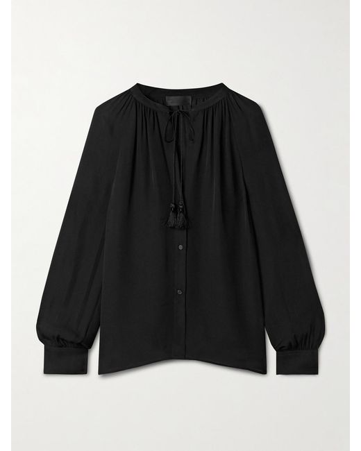 Nili Lotan Black Lys Tie-Neck Silk-Chiffon Shirt