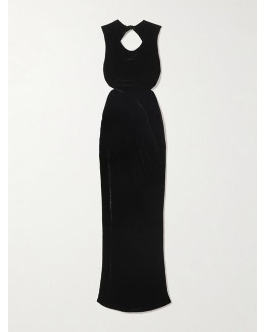 Rick Owens Black Twisted Open-Back Cutout Velvet Gown
