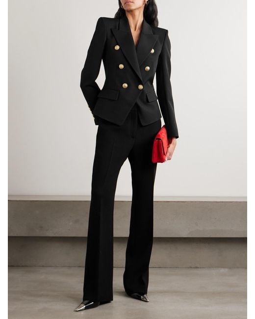Balmain Black Doppelreihiger Blazer Aus Grain De Poudre Aus Wolle